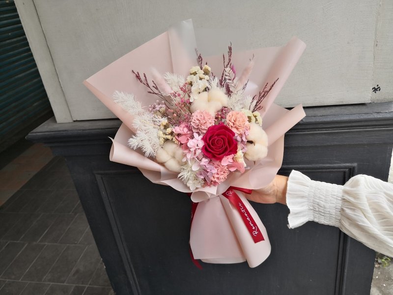 情人節 韓式 永生玫瑰花束 平價 送禮 告白 永生白粉玫瑰 求婚花 - 乾燥花/永生花 - 植物．花 粉紅色