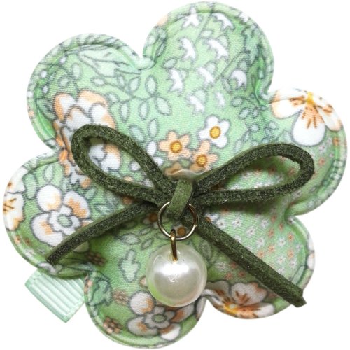 Cutie Bella 美好生活精品館 珍珠鄉村花髮夾 全包布手工髮飾Country Pearl Flower-Mint