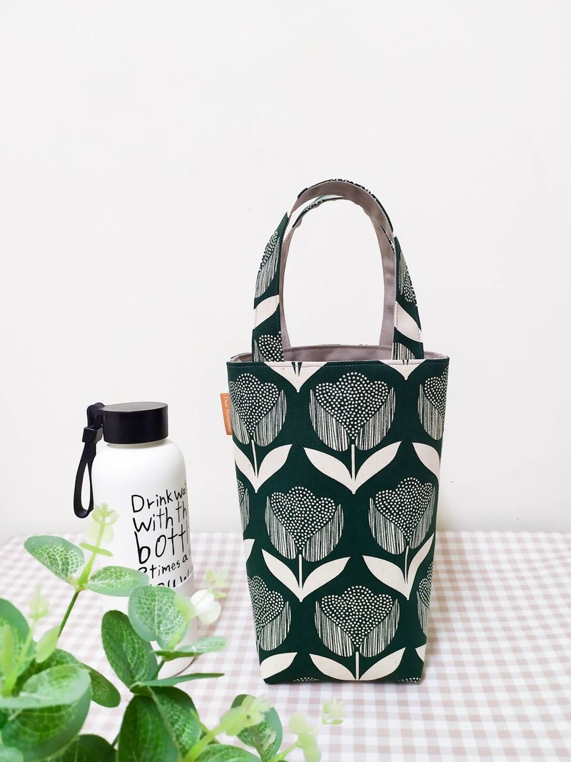 Jiajiajiu series water bottle bag/drink bag/portable canvas bag/small tulip style - Beverage Holders & Bags - Cotton & Hemp Green