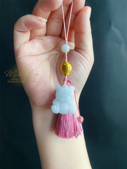 樂藏｜輕珠寶｜手作能量 天然緬甸玉翡翠 可愛 小熊 小魚 設計款 包掛 手機掛 禮物