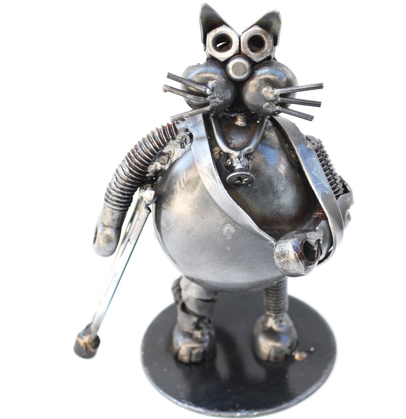 Cat Scrap Metal Sculpture, Gift For Anniversary, Wow Get Well Gift Sculptures - 擺飾/家飾品 - 其他金屬 