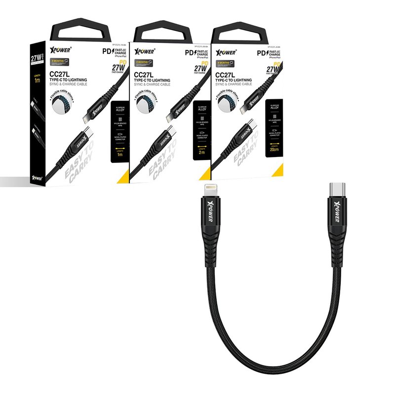 XPower CC27L 鋁合金 高速傳輸充電 Type-C to Lightning線 - 行動電源/充電線 - 其他材質 黑色