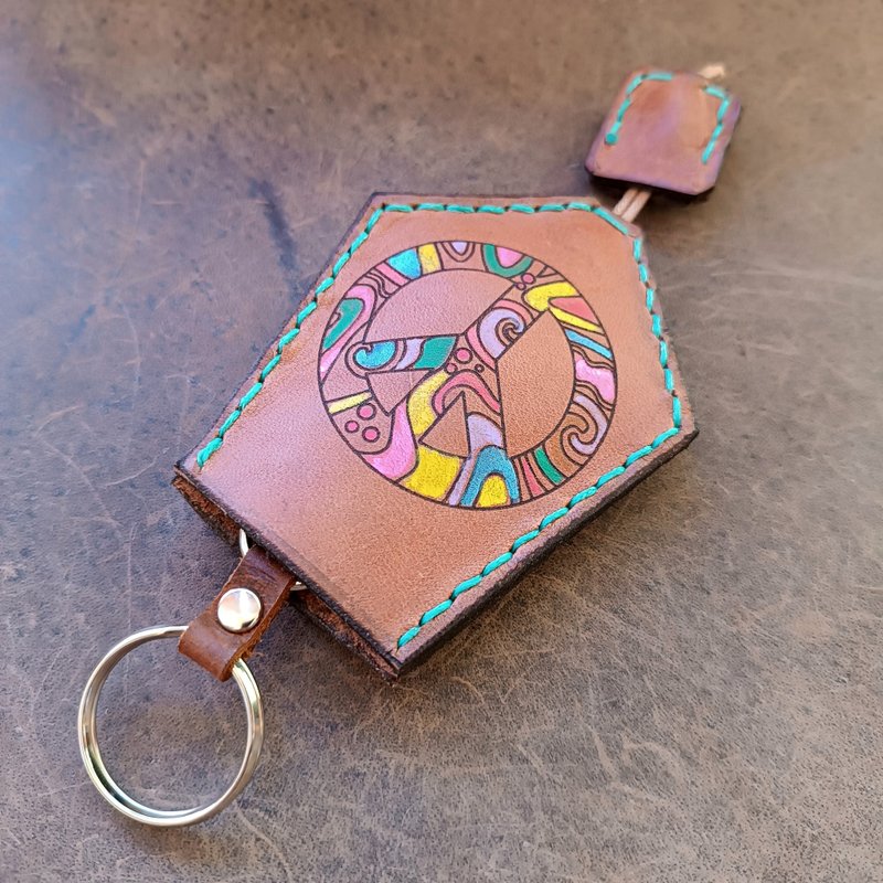 Boho Leather Key Holder with Pull Strap and Snap Button - 鑰匙圈/鑰匙包 - 真皮 咖啡色