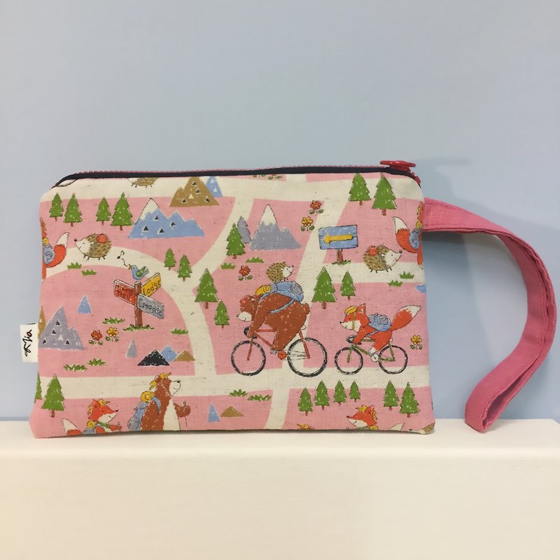 Pink party for animals - small bag - cell phone pocket / pencil case / wallet / universal bag - Wallets - Cotton & Hemp 