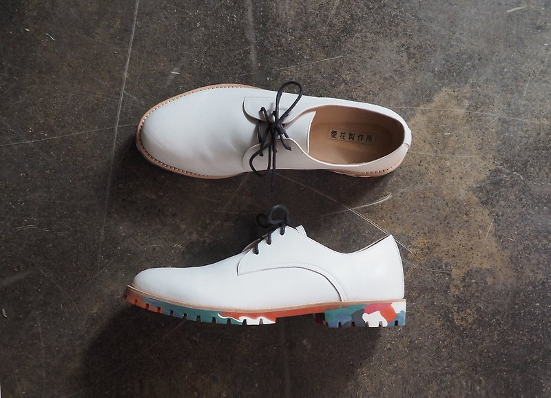 Aihua Debi shoes-white sheepskin + colored soles - รองเท้าลำลองผู้ชาย - หนังแท้ ขาว