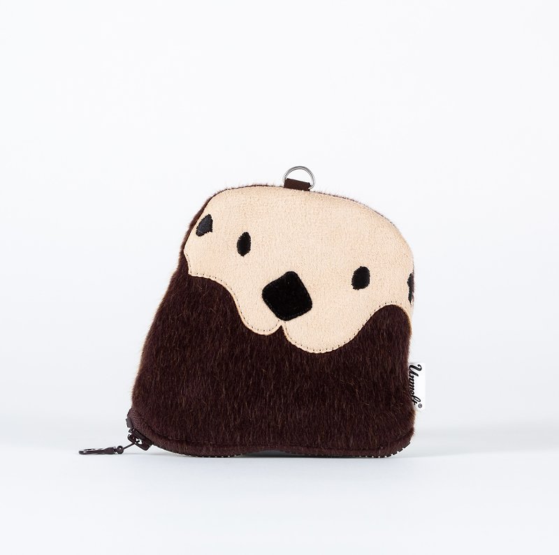 Sea Otter Purse / small functional animal pouch  / card holder&key keeper otter - 長短皮夾/錢包 - 聚酯纖維 咖啡色