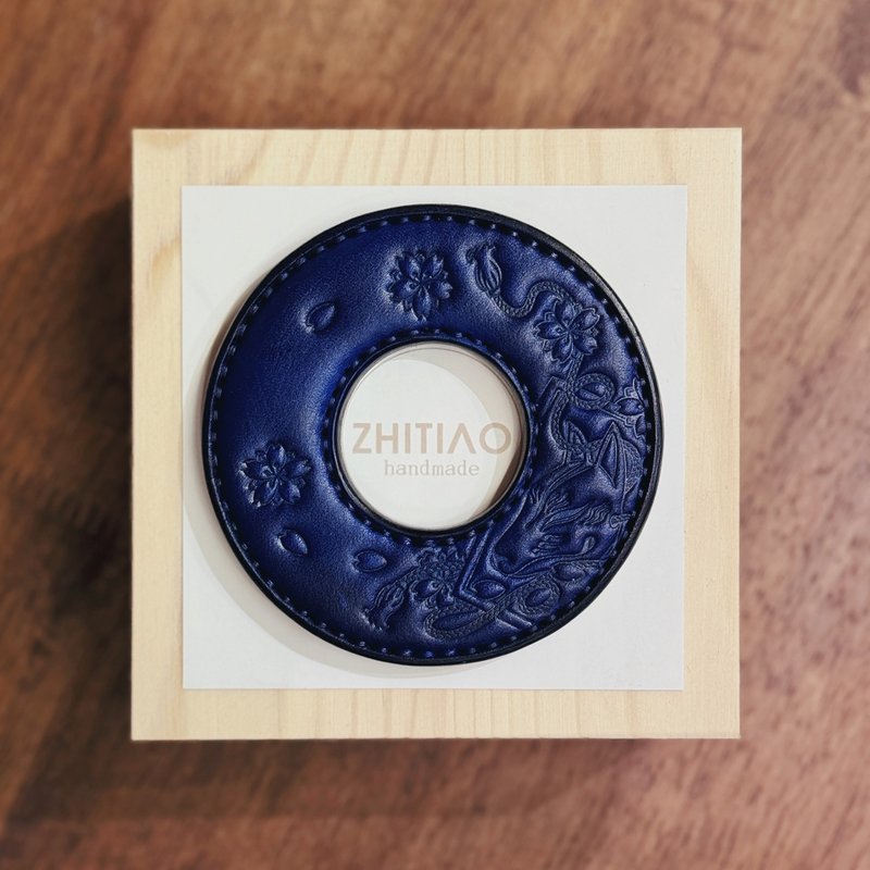 原創手工製作牛皮劍道刀鐔 御先稻荷 藍色 劍鍔 Tsuba - 運動配件 - 真皮 藍色