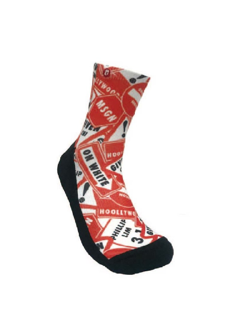 Fool's Day Printed Quarter Socks - Road Sign Red (Quarter length) - ถุงเท้า - เส้นใยสังเคราะห์ สีแดง