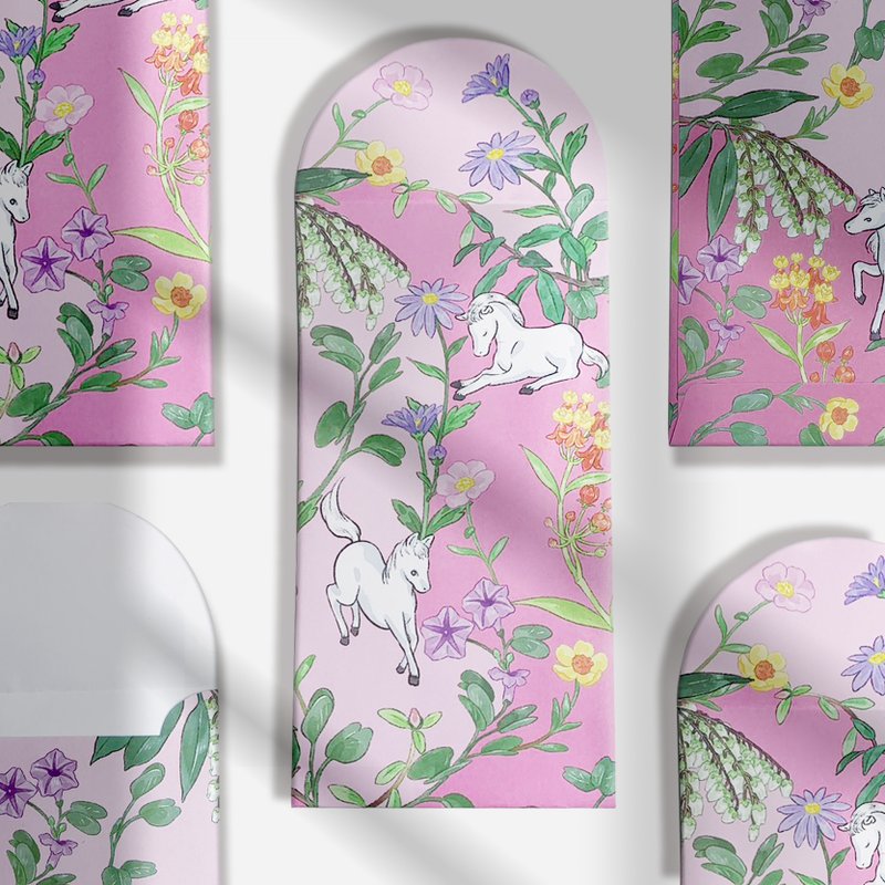 馬年紅包袋/馬上走花路紅包袋(5入/包) - 紅包袋/春聯 - 紙 粉紅色