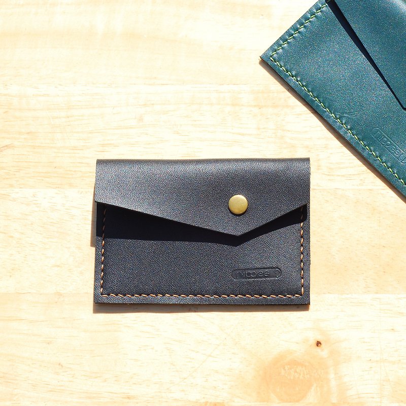 Handy Business Card Holder/Coin Purse - Square Leather Hand Sewing (Black) - Card Holders & Cases - Genuine Leather Black