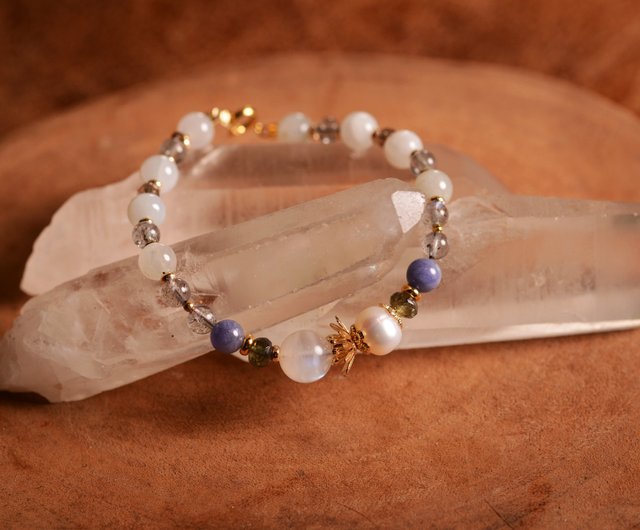 新作♡華奢ブレス✡極みゴールデンスキャポライト、モリオン、ルビー、トルマリン 神山クリスタルマイン】ムーンライトパールタンカン細長いグリーン