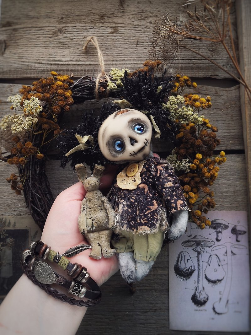 Cute baby Scully is Art doll in OOAK Gothic Fantasy Horror style Spooky Art - Stuffed Dolls & Figurines - Other Materials Gray