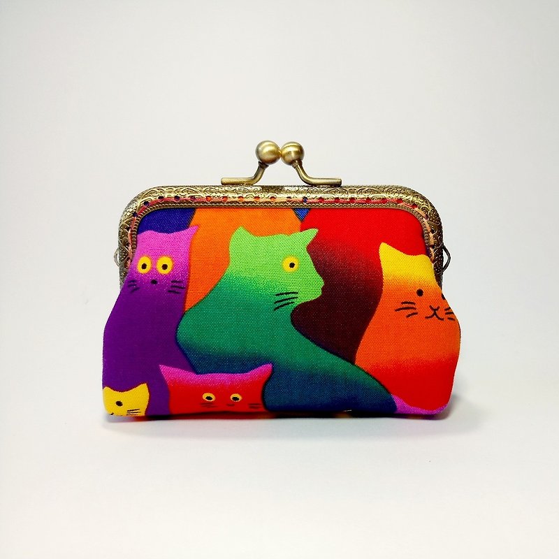 [Color cat student] mouth gold bag purse clutch bag - กระเป๋าคลัทช์ - ผ้าฝ้าย/ผ้าลินิน หลากหลายสี