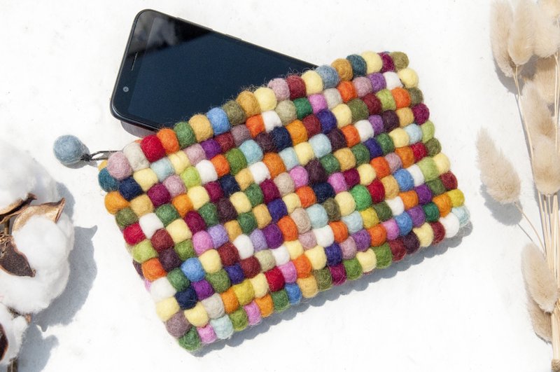 Wool felt small bag / wool felt storage bag / coin purse / leisure card holder / wool felt wallet-rainbow candy - เคส/ซองมือถือ - ขนแกะ หลากหลายสี