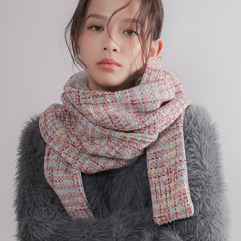 MIST Series-Mist* Hooded Scarf Textured Blue Pink Red Warm Scarf - ผ้าพันคอถัก - ไฟเบอร์อื่นๆ สึชมพู