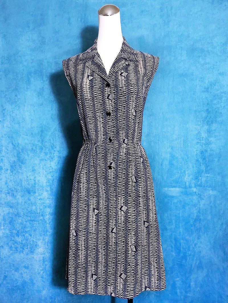 Totem dark blue chiffon sleeveless vintage dress / bring back VINTAGE - ชุดเดรส - เส้นใยสังเคราะห์ สีน้ำเงิน