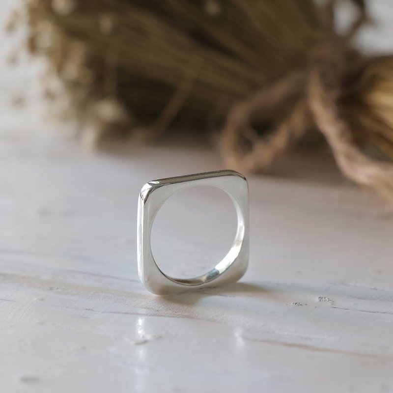 square ring minimal girl Geometry lady women silver urban chic stacking modern - General Rings - Other Metals Silver