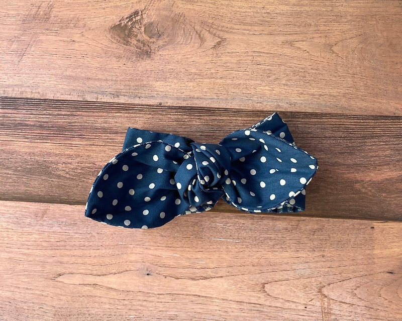 Baby headband-blue background with white dots - Hair Accessories - Cotton & Hemp Blue