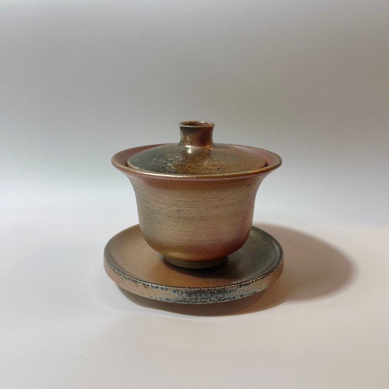 Wood-fired Rose Gold lid cup/Sancai cup/Handmade by Xiao Pingfan - ถ้วย - ดินเผา 