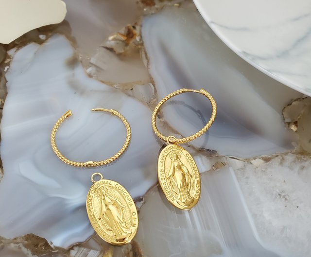 Virgin mary hot sale hoop earrings