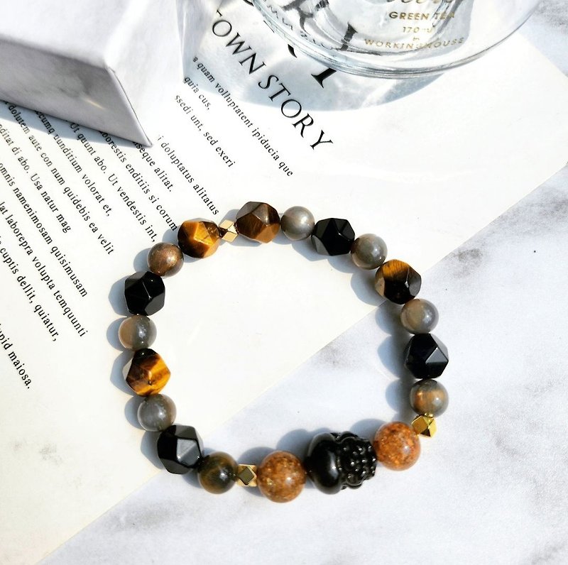 Pixiu gold good luck/avoid evil, resist negative energy and attract wealth crystal/ Silver Stone/black gold mica/yellow tiger eye - Bracelets - Crystal Brown