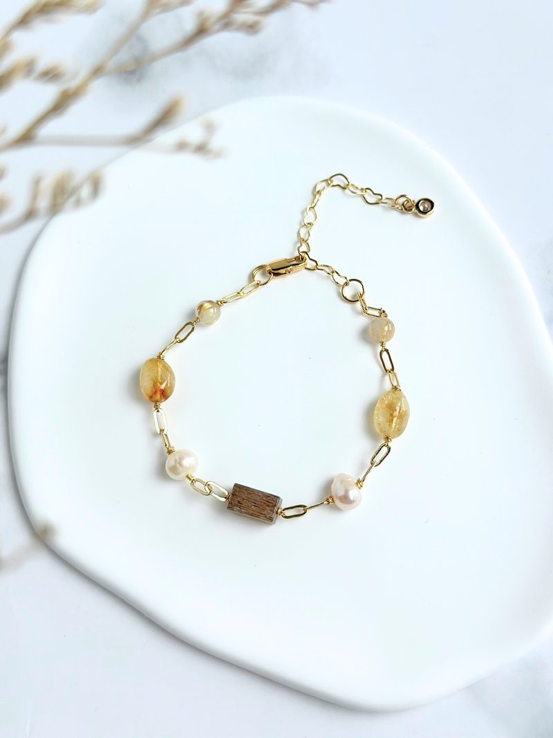 [Simple crystal bracelet] Black backbone Stone/citrine/titanium crystal/pearl/suitable for both adults and children - สร้อยข้อมือ - คริสตัล 