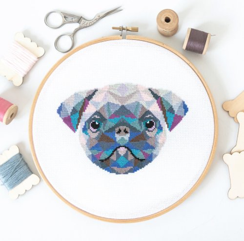 Velvet Pony Pug Cross Stitch PDF Pattern 十字繡