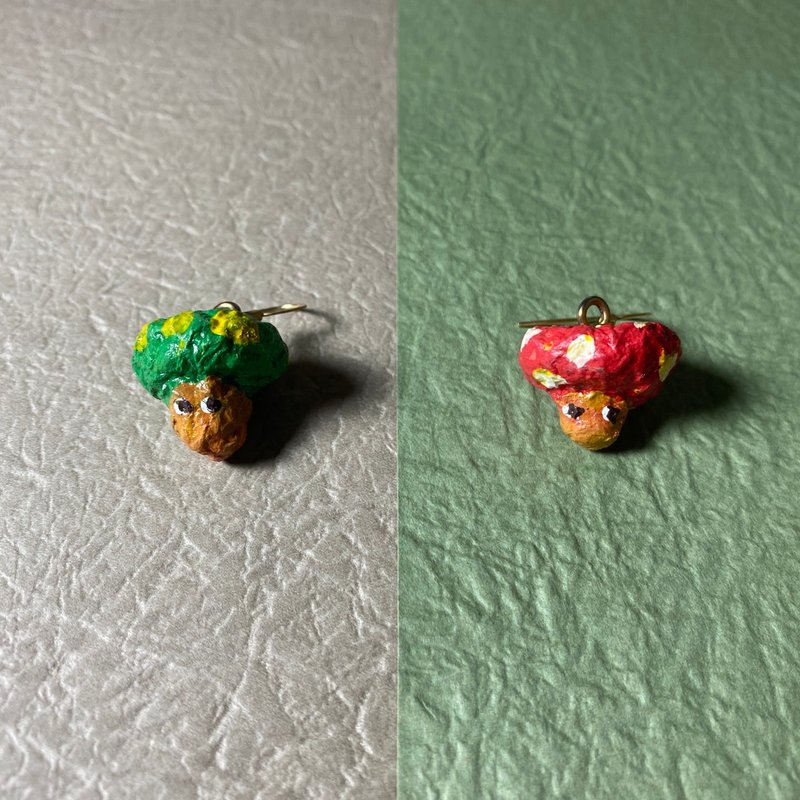 蘑菇好朋友手作耳環 - 紙漿陶土耳環 畢業禮物 - 耳環/耳夾/耳骨夾 - 紙 紅色