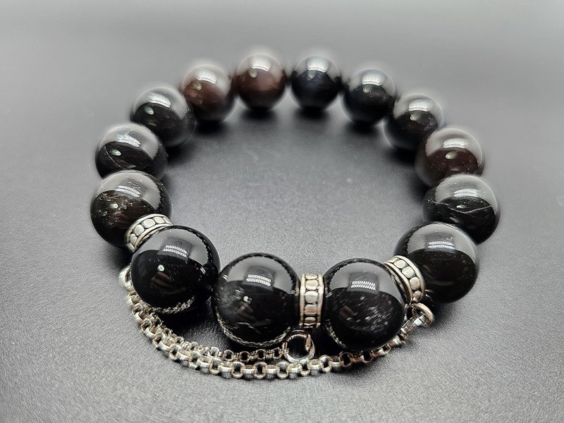 Special grade natural black star Stone sterling silver bracelet - Bracelets - Gemstone Black