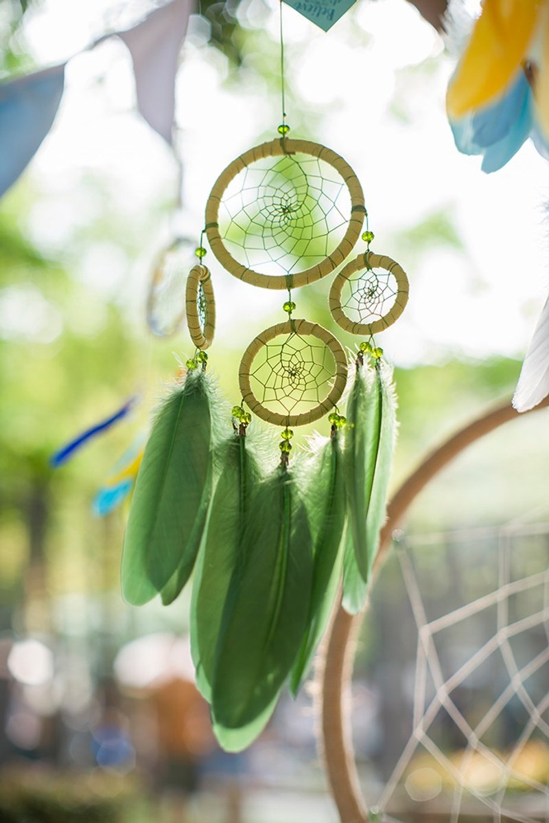 Four-leaf Clover (Clover)-Dream Catcher Finished Four Rings-Fresh Grass Green Home Decoration - อื่นๆ - วัสดุอื่นๆ สีเขียว