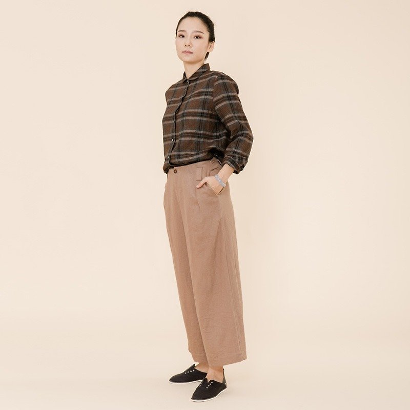 BUFU  Chinese-style wide leg pants  P170611 - パンツ レディース - コットン・麻 ブラウン