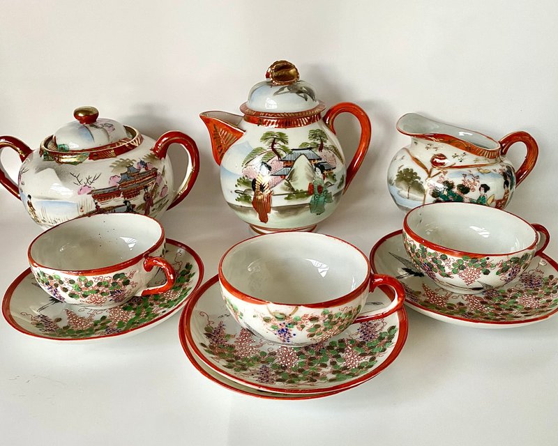 中國古董瓷器茶具三人份20世紀初中國手繪 - 茶壺/茶杯/茶具 - 瓷 多色