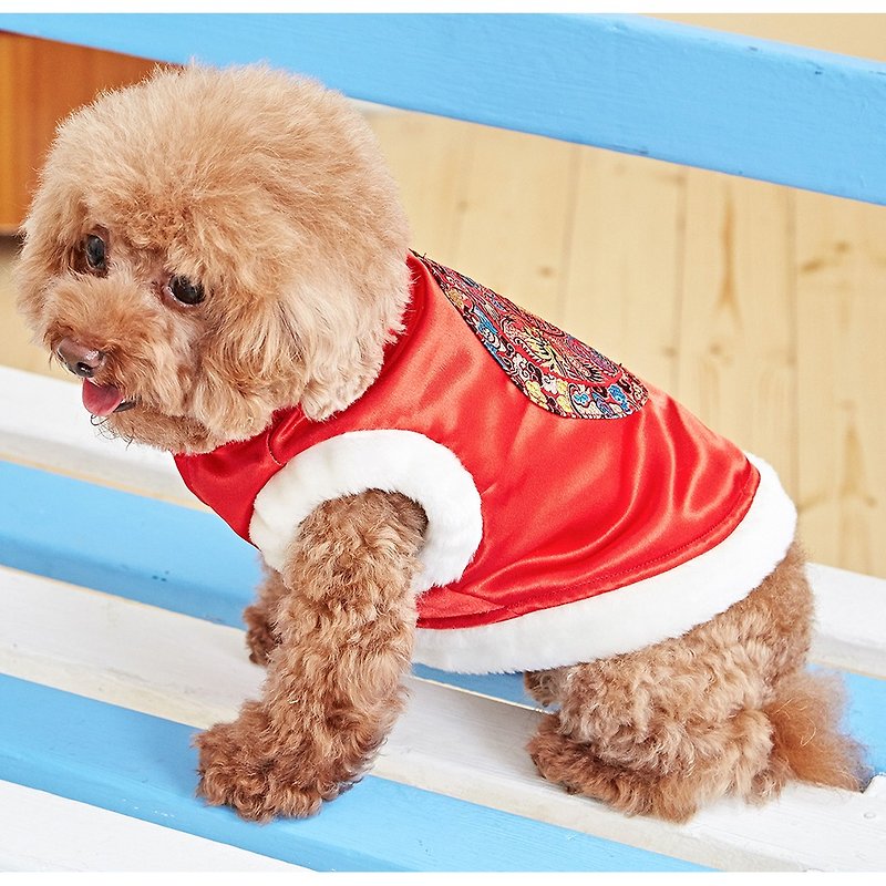 Pet clothes cheongsam modeling Chinese style (red) - ชุดสัตว์เลี้ยง - ผ้าฝ้าย/ผ้าลินิน สีแดง