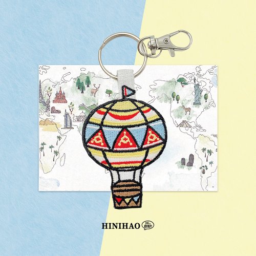 Hi你好創意設計 雙面刺繡鑰匙圈-復古小花熱氣球