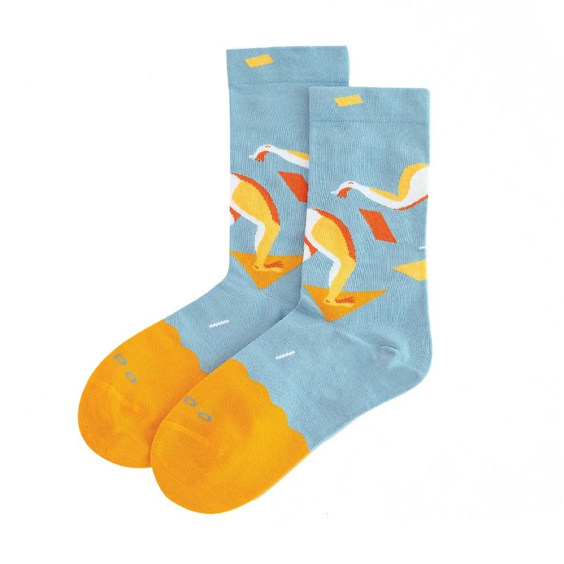Fancy Footwork - Run Light Blue Socks - ถุงเท้า - ผ้าฝ้าย/ผ้าลินิน สีน้ำเงิน