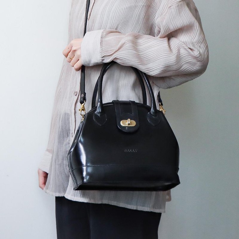 Vintage Bally 2way Hardshell Handbag Shoulder Bag - Messenger Bags & Sling Bags - Genuine Leather Black