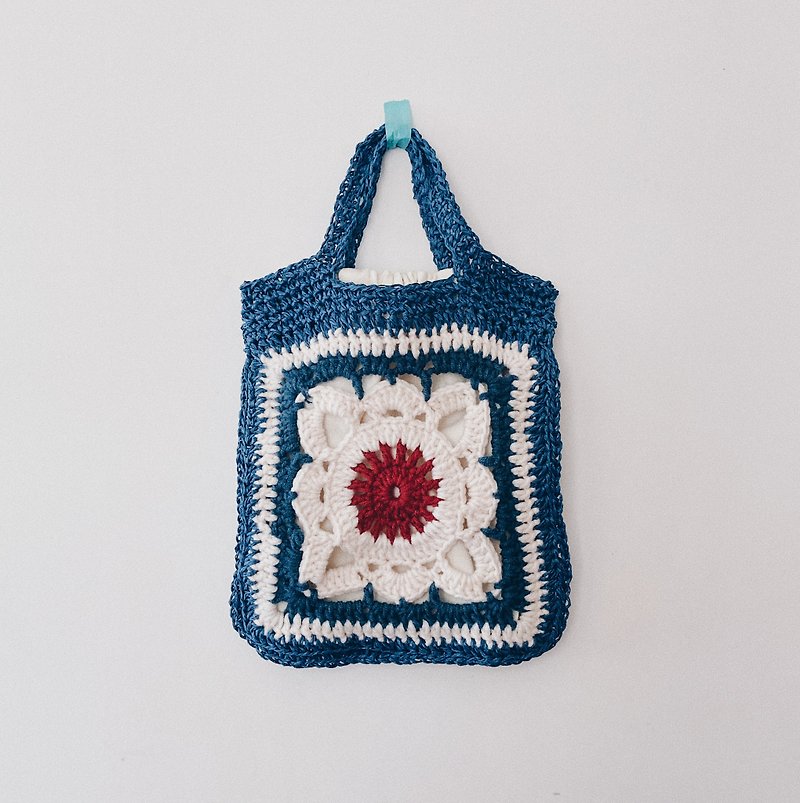 かぎ針編み/トートバッグ/ミニバッグ/おばあちゃんグリッド - トート・ハンドバッグ - その他の素材 ブルー
