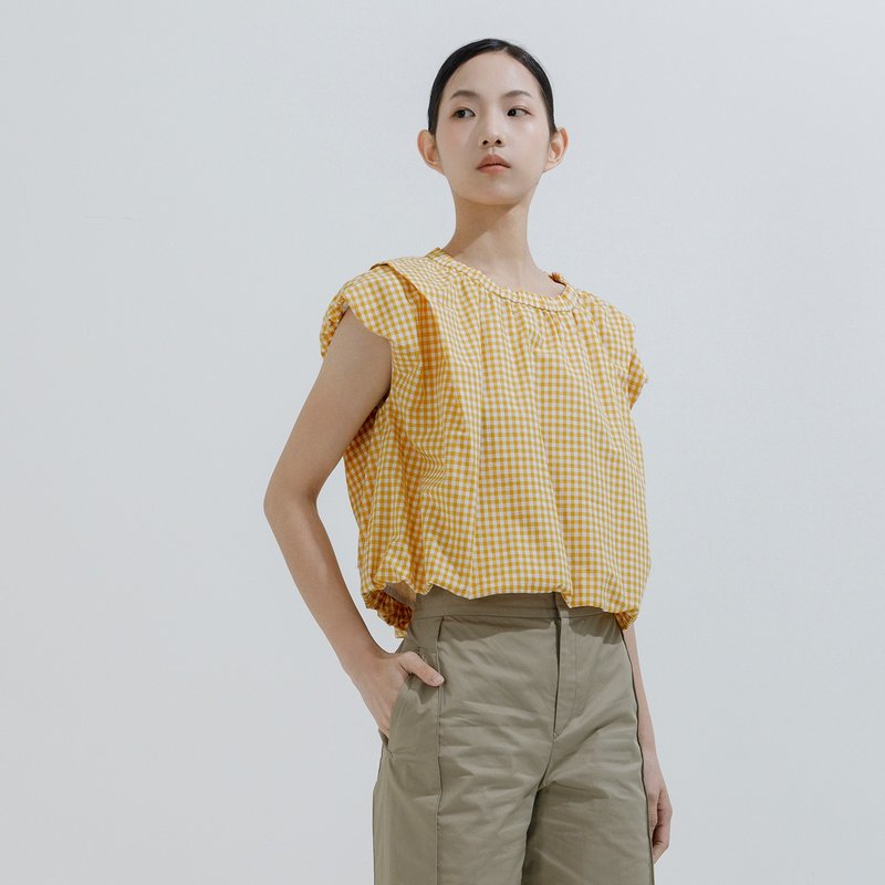 Airy plaid bubble top - Women's Tops - Cotton & Hemp Yellow