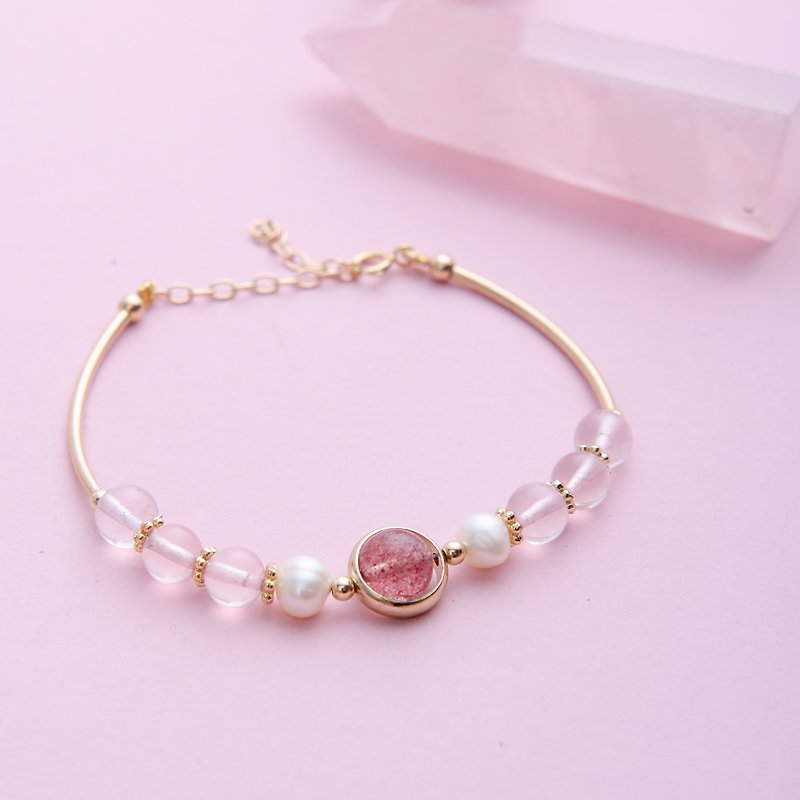 Rose Quartz Bracelet Pearl, Gold Filled Gemstone Crystal Bracelet - Bracelets - Crystal Pink