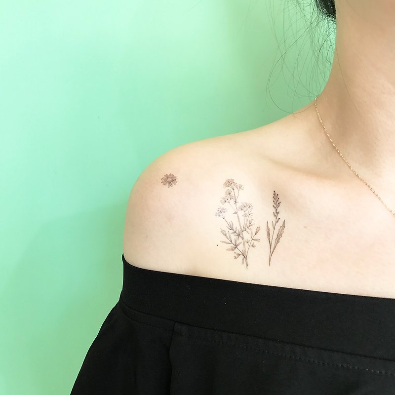 / Temporary Tattoo / 2 sheets (Each Pack)  Black flower drawing floral - สติ๊กเกอร์แทททู - กระดาษ 