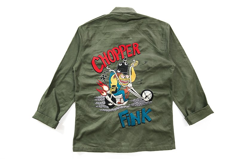[3thclub MINGREN tong] RAT FINK uniform shirt embroidery mice Fink chopper RF-001 - เสื้อเชิ้ตผู้ชาย - ผ้าฝ้าย/ผ้าลินิน สีเขียว