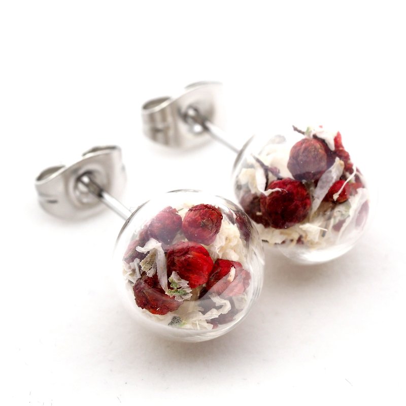 OMYWAY Handmade Dried Flower - Glass Globe - Earrings  1cm - 耳環/耳夾 - 玻璃 