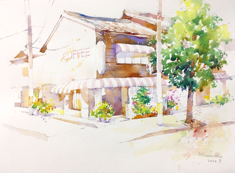 體驗活動。Wu Wu 老師-旅途上的風景水彩課 街角的咖啡店 -台南場 - 插畫/繪畫/寫字 - 紙 