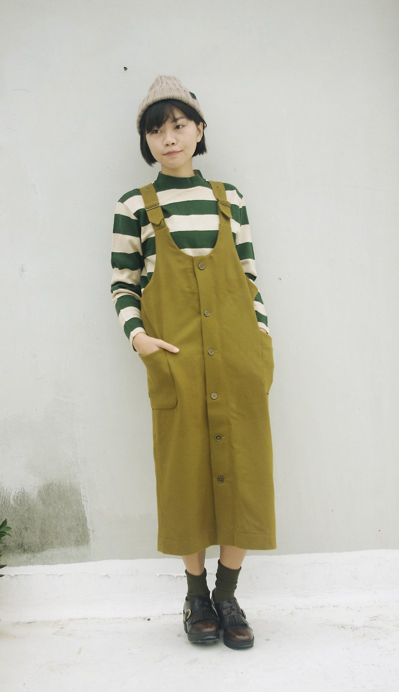 Design hand - mustard yellow wool straight dress skirt - ชุดเดรส - ขนแกะ สีเหลือง