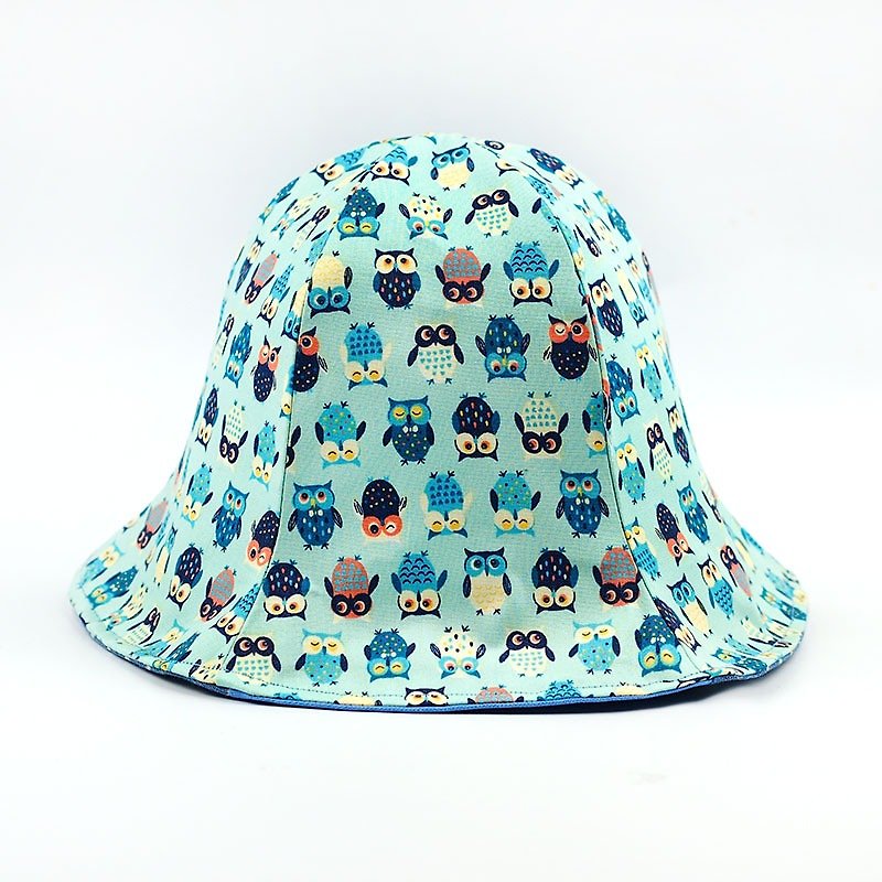 Calf Calf Village village men and women hand-sided cap visor hat colorful owl} {H-156] - หมวก - ผ้าฝ้าย/ผ้าลินิน สีน้ำเงิน