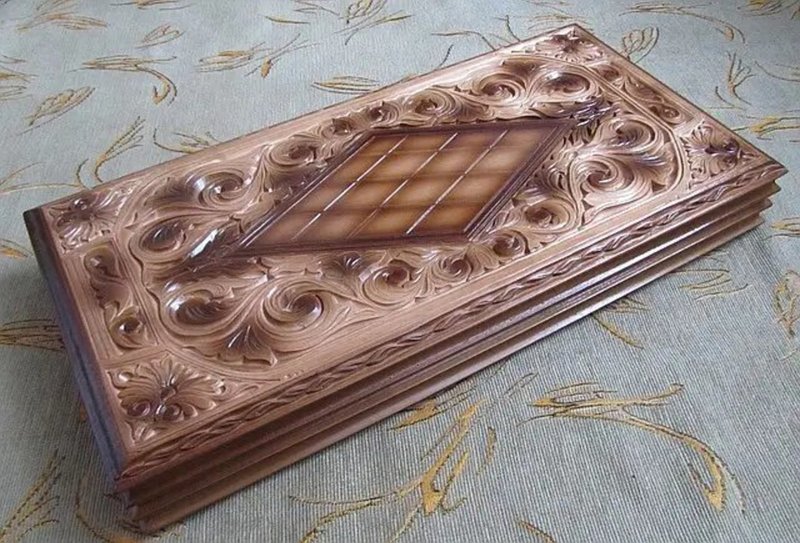 Carved Backgammon #13 Handmade Custom Made For Game Lovers Gift Original - Board Games & Toys - Wood Brown