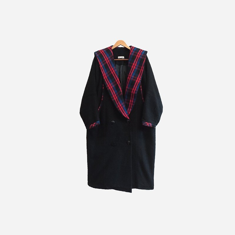 Dislocation vintage / Plaid collar coat coat no.412 vintage - เสื้อแจ็คเก็ต - เส้นใยสังเคราะห์ สีดำ