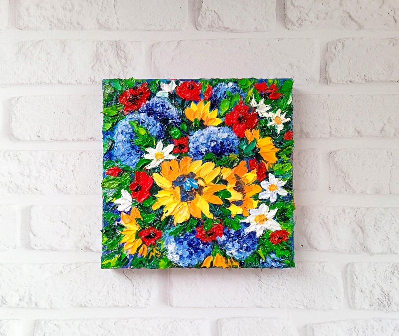 Floral Oil Painting on Canvas Flower Wall Art Sunflower Poppy Daisy ...