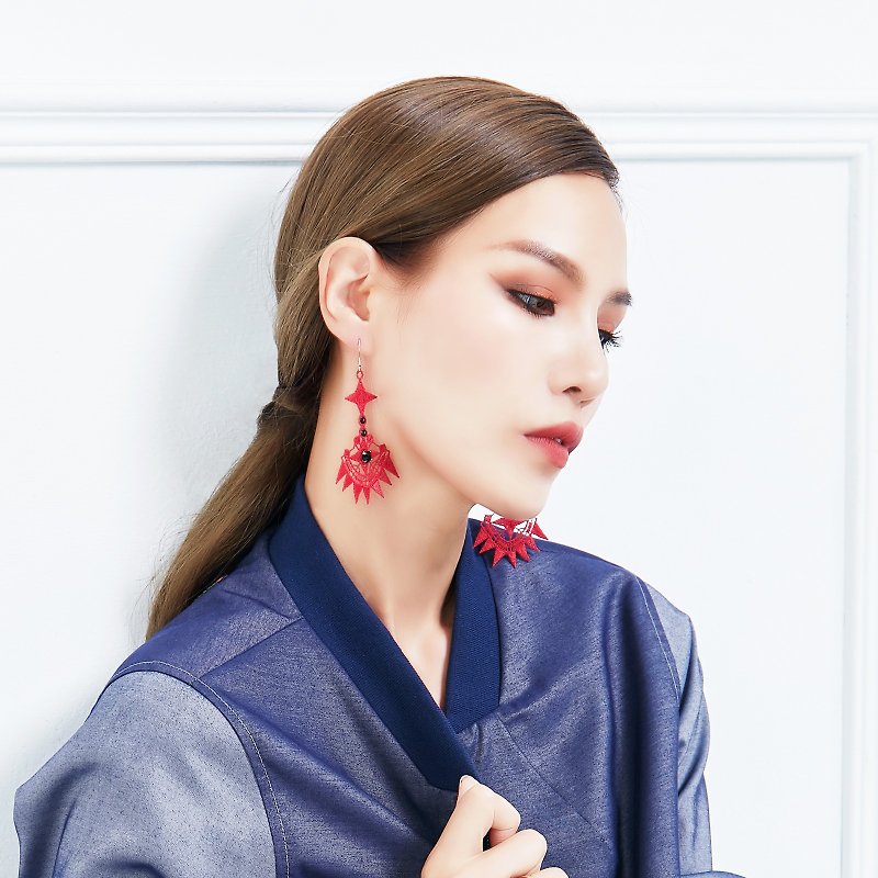PINKOI limited bag - timeline earrings 2 pieces (large + small) - Earrings & Clip-ons - Thread Red