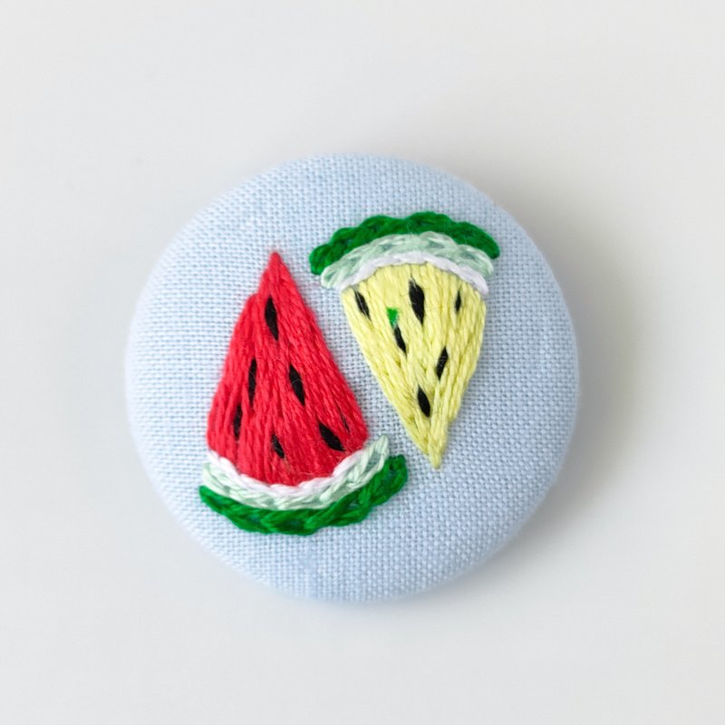 スイカの刺繍ヘアゴム　西瓜 - 髮夾/髮圈 - 棉．麻 紅色